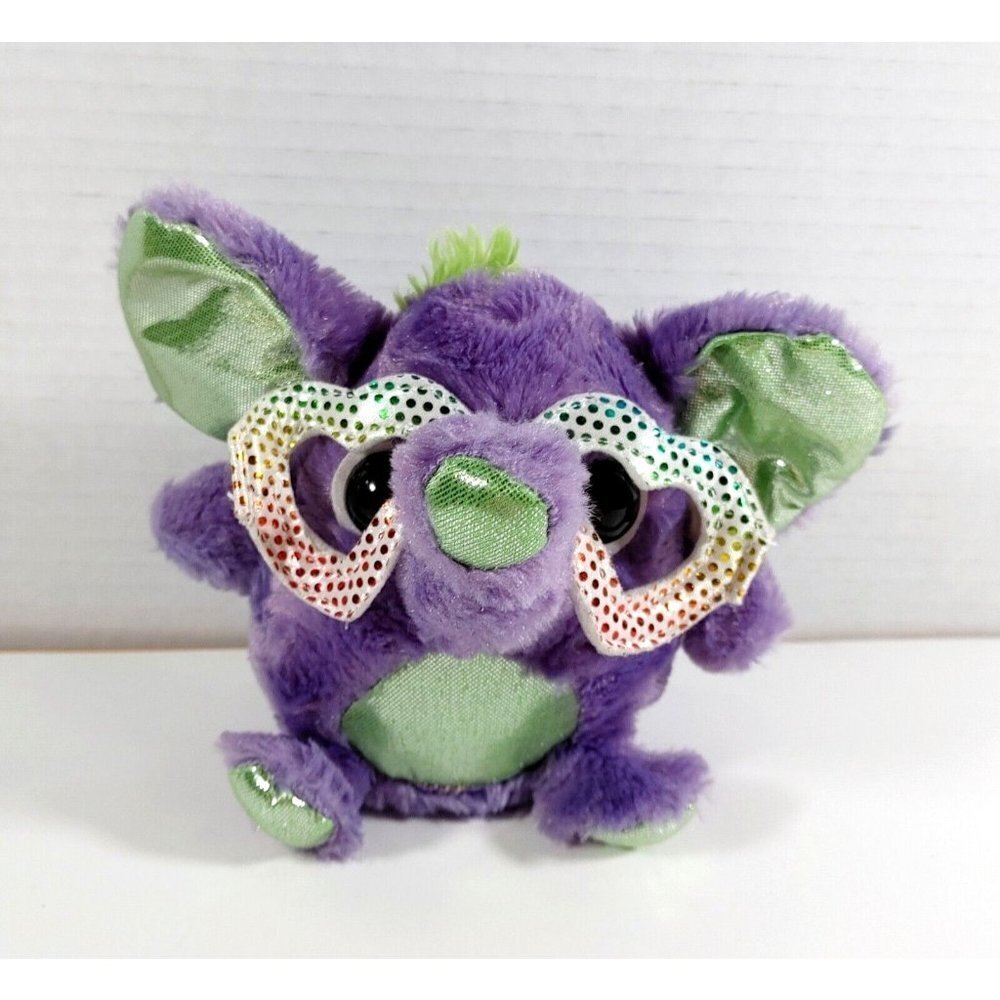Aurora 5" Plush Elephant Purple Green w/ Heart  Glasses Glitter Stuffed Animal